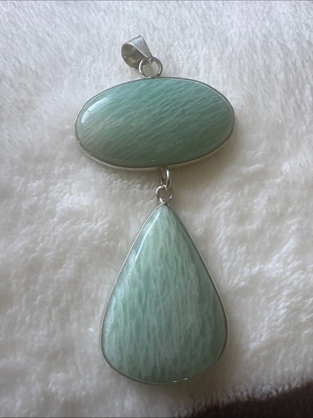 Sterling Silver over Copper light Green Teardrop Pendant Necklace